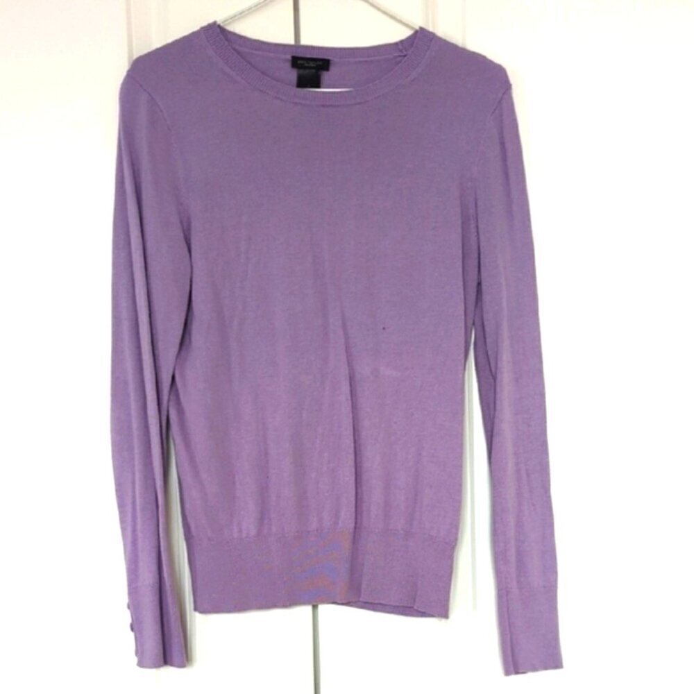 Ann Taylor Crew Neck Purple Long Sleeve Sweater W Button Details - Small